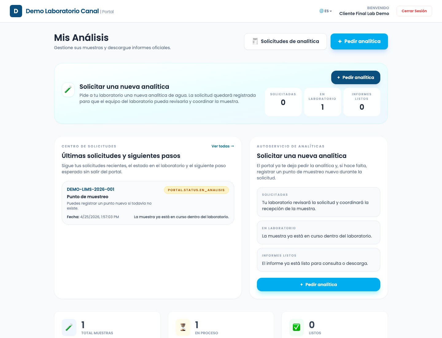 AquaVerify customer portal screen